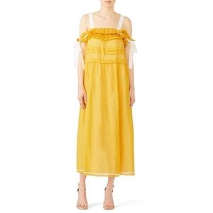 Philosophy di Lorenzo Serafini Yellow Cotton Gauze Ruffled Ribbon Maxi Dress 8